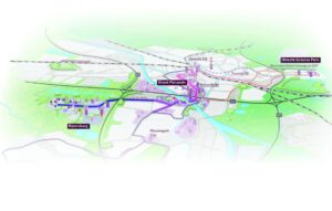 Kaartje met Merwedetramlijn tussen Rijnenburg, Groot Merwede en Utercht Centrum